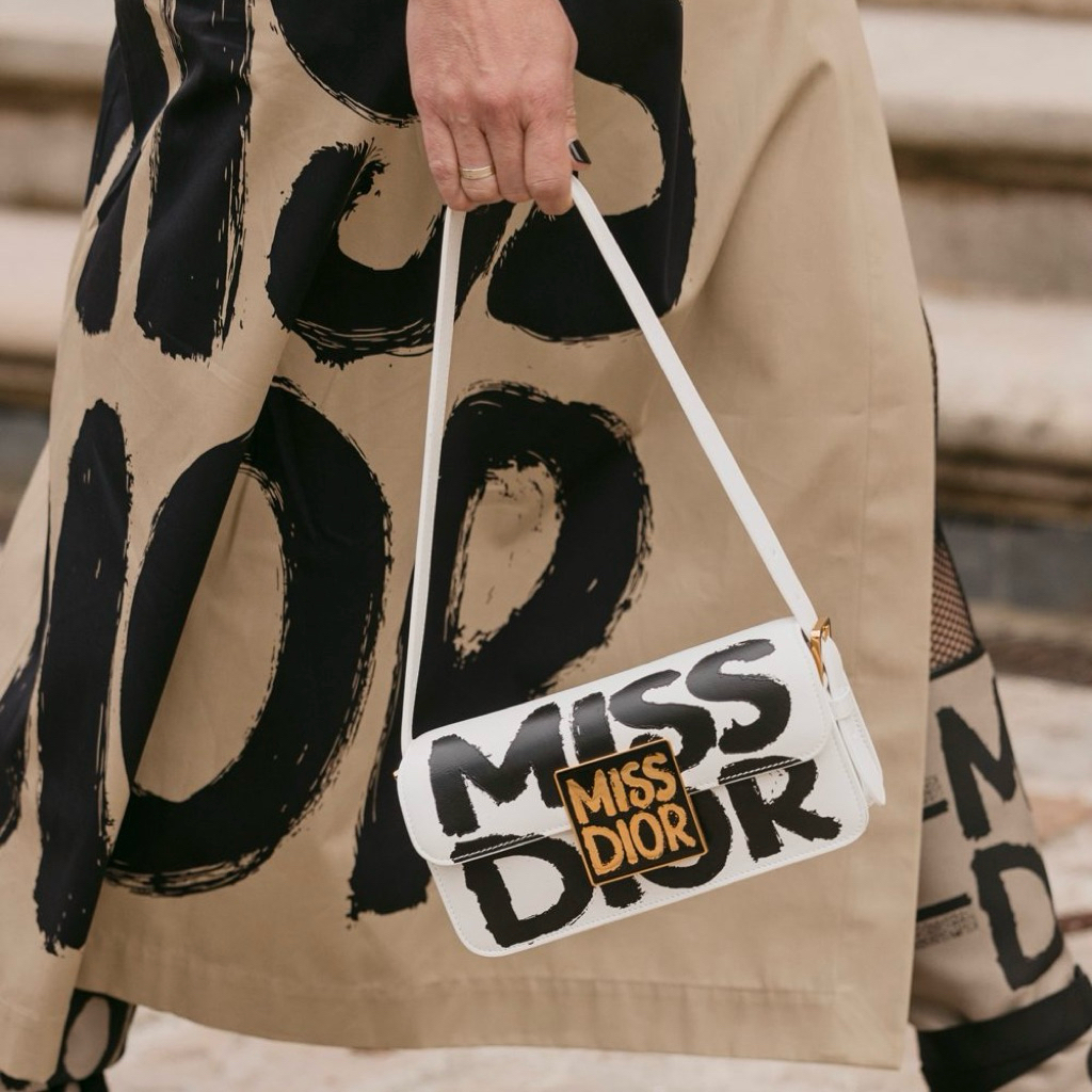 CHR*IS*TIAN DI*OR CD Miss Dior Graffiti Flap Shoulder Bag in Printed Calfskin