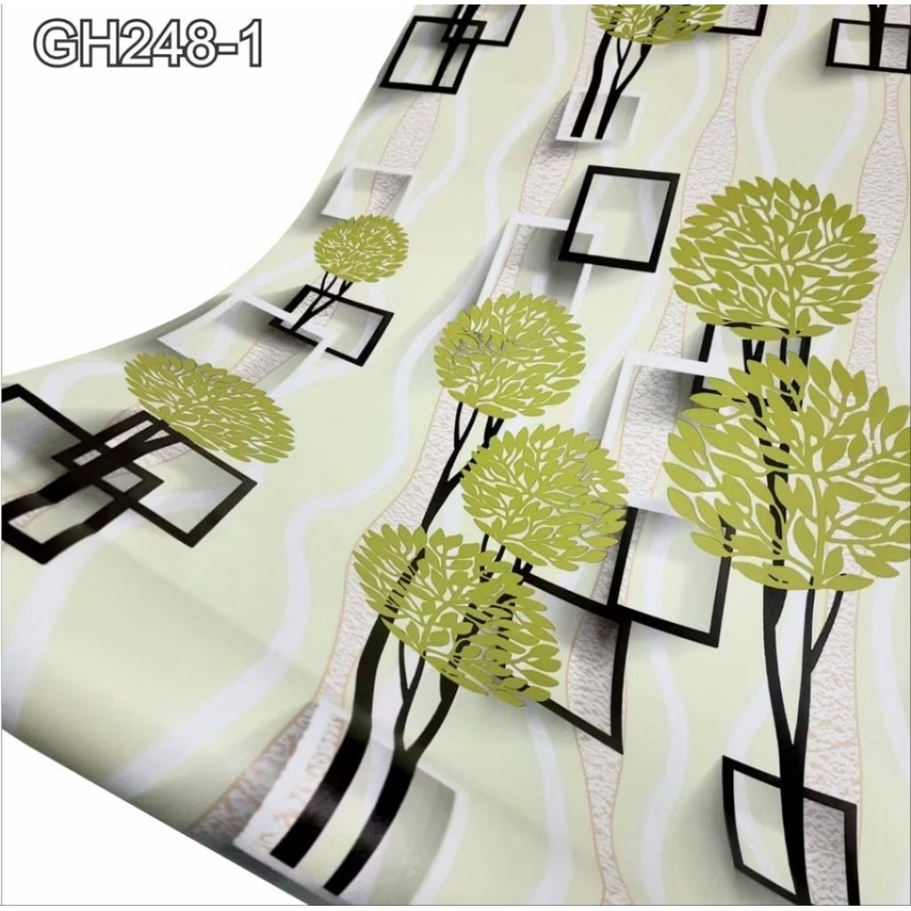 Wallpaper Stiker Dinding Motif Kotak Daun 3D