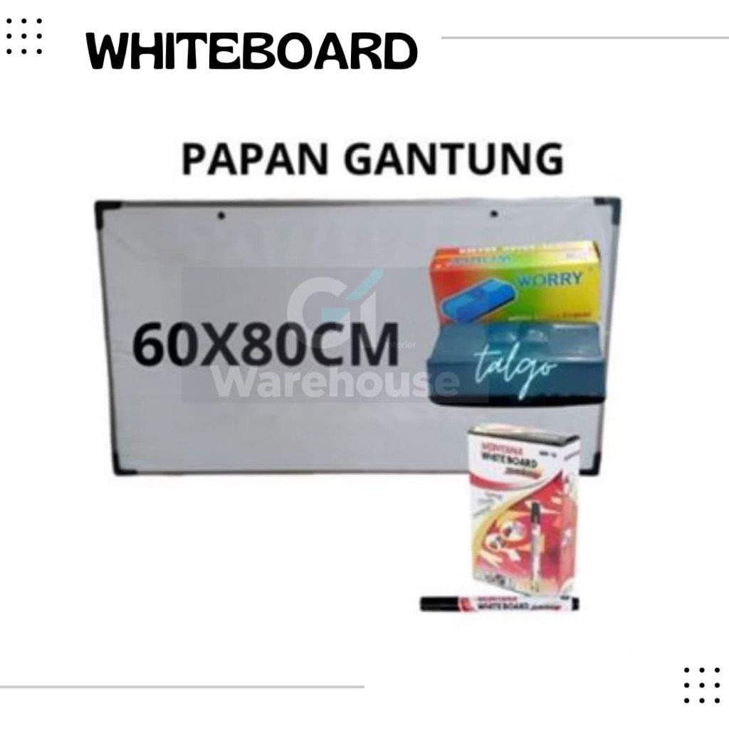 

papan tulis bolak balik / whiteboard / papan tulis uk 60x80cm free spidol free penghapus
