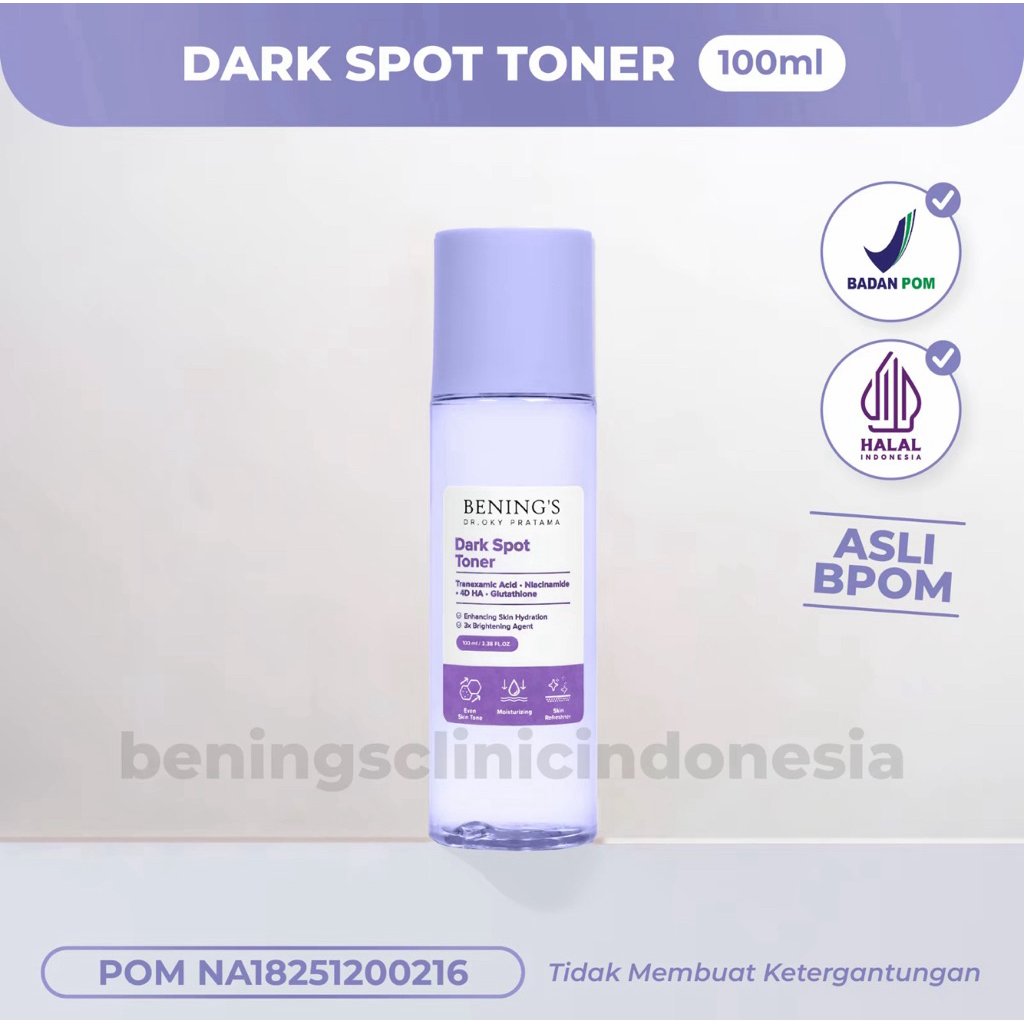Bening's Toner Dark Spot(Exclusive) | Toner Untuk Masalah Flek, Pencerah dan Glowing /Dr Oky pratama