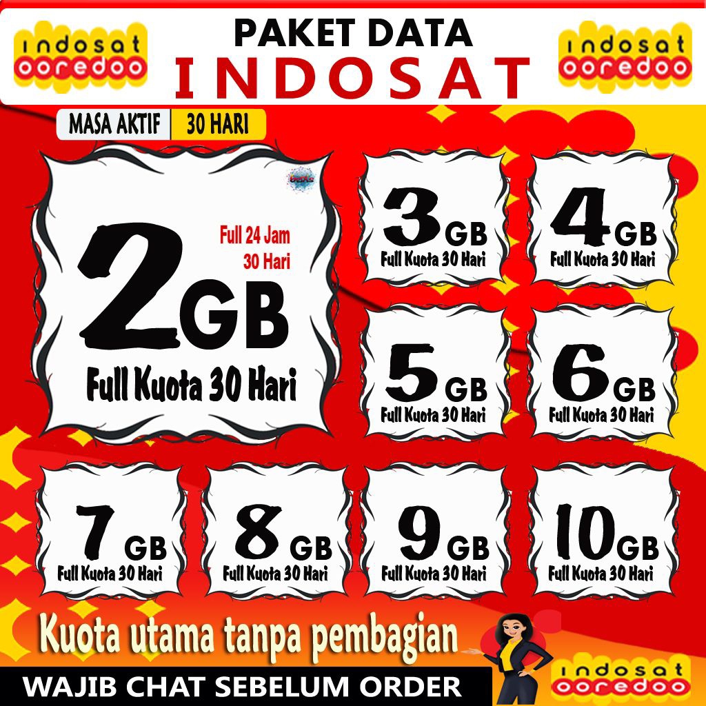 PAKET DATA INDOSAT Ooredoo 2GB S/D 10GB