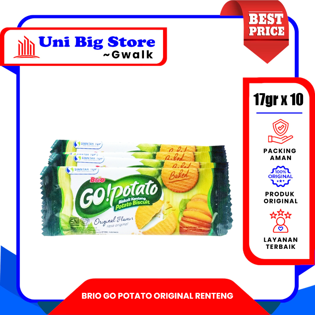 

BRIO GO POTATO BISKUIT KENTANG ORIGINAL RENTENG - (17 gr x 10 pcs)