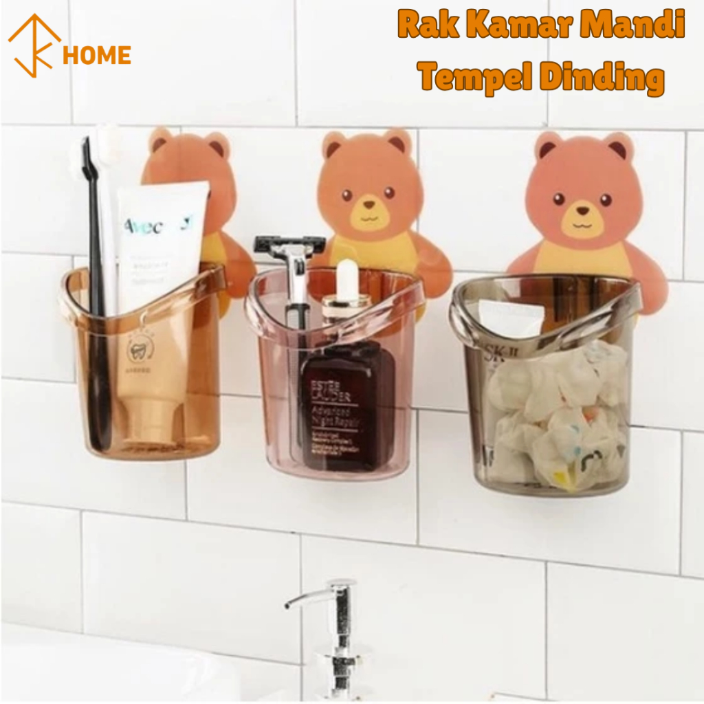 Gantungan Sikat Gigi Odol Gambar Beruang Tempel Dinding / Rak Kamar Mandi Tempel Dinding MOTIF BERUA