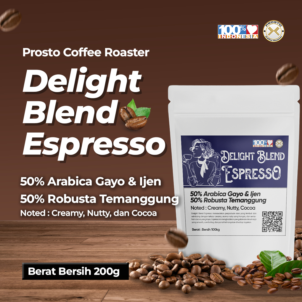 

DELIGHT BLEND 50% ARABICA : 50% ROBUSTA 200 gr Biji/Bubuk | Roast Bean