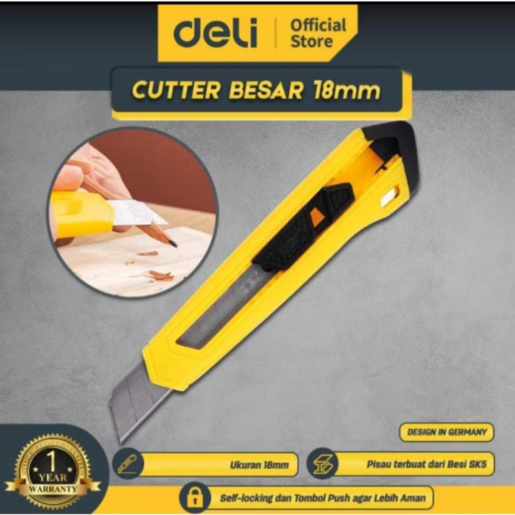 

Deli cutter pisau baja 18mm SK5 kunci manual perkakas EDL018B ALAT PERKAKAS