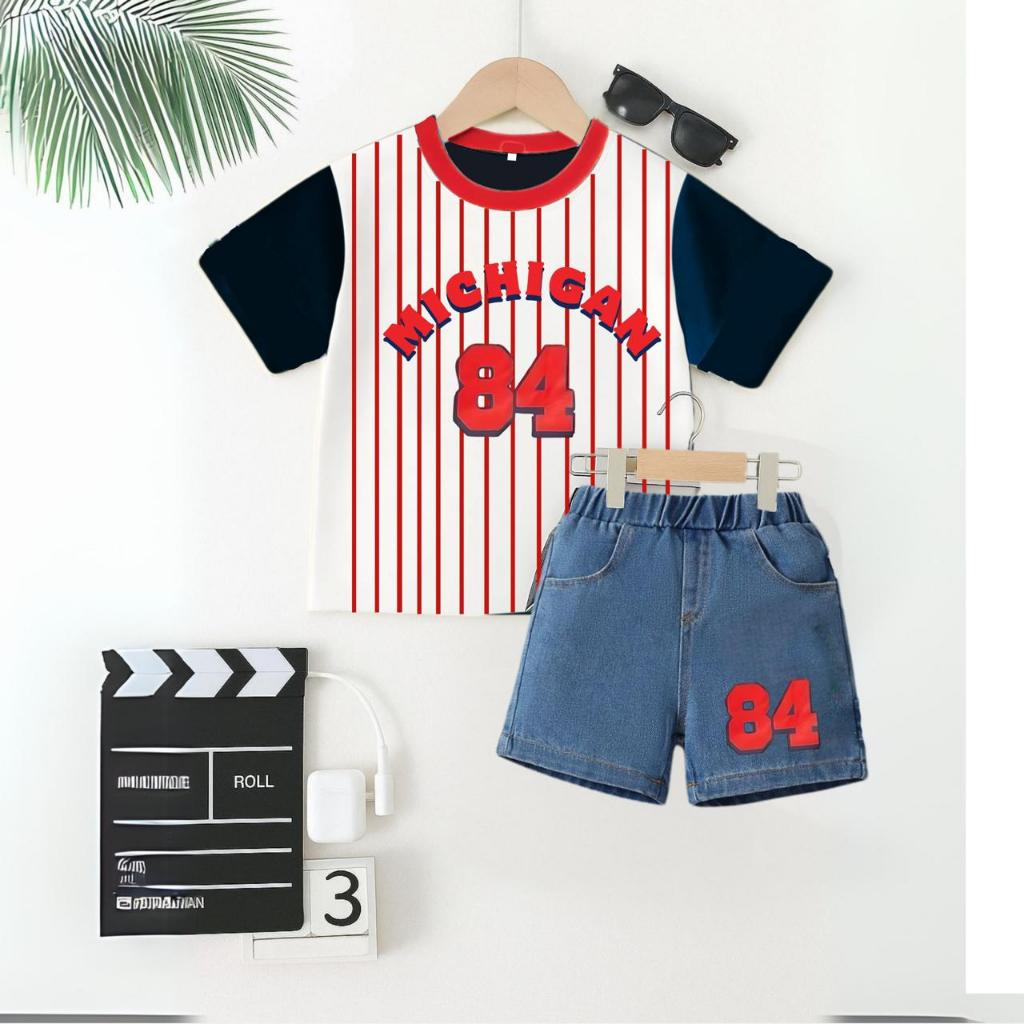 SETELAN JEANS ANAK 1-5 TAHUN MODEL JERSEY SALUR MICHIGAN