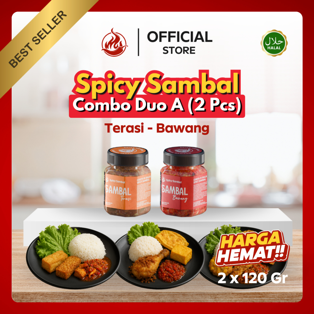 

Spicy Sambal - Paket Combo Duo - 2 Pcs x 120 Gr - Bawang / Terasi / Tuna Asap / Cakalang / Cumi / Bajak Teri