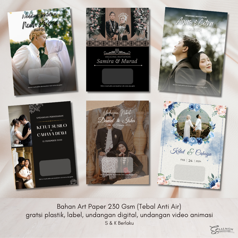 

UNDANGAN PERNIKAHAN CUSTOM KERTAS GLOSSY FULL COLOR SATU LEMBAR DUA SISI DEPAN BELAKANG FREE FOTO