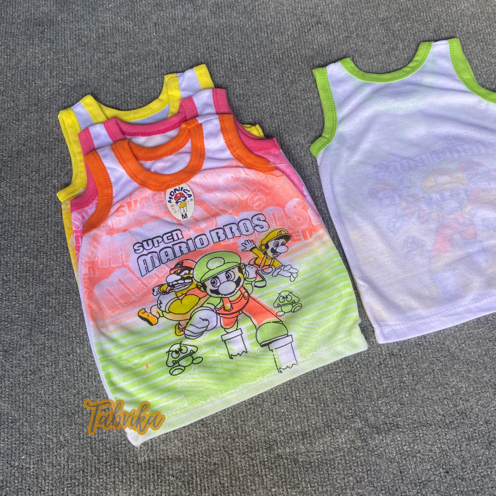 6 Pcs Singlet Anak Laki laki - Kaos Dalam Anak Laki laki Karakter Mario