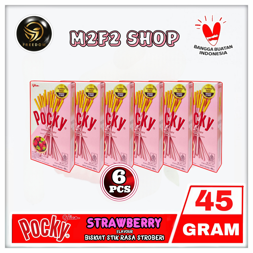 

Glico Pocky Biskuit Stroberi Stik | Strawberry Flavour - 45 gr (Kemasan 6 Pcs)