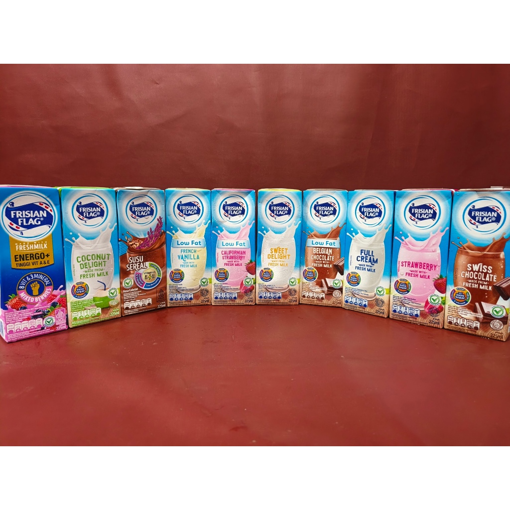 

Frisian Flag UHT Susu Segar Fresh Milk Varian 225ml - Chocolate | Strawberry | FullCream | Sweet Delight | Coconut Delight | Sereal Coklat | Mixed Berries | Lowfat Vanilla | Lowfat Chocolate | Lowfat Strawberry