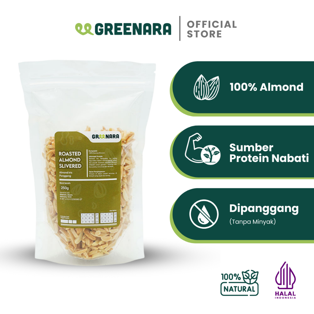 

Greenara - Kacang Almond Cacah Panggang 250gr / Roasted Almond Slivered