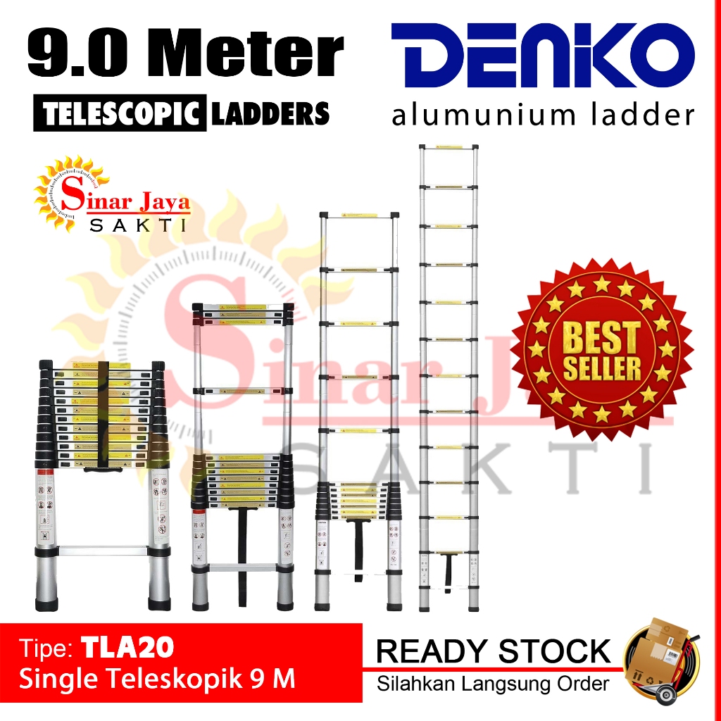Tangga Teleskopik 9 Meter Denko TLA20 Teleskopik Single 9 M Tangga Lipat Alumunium Telescopic