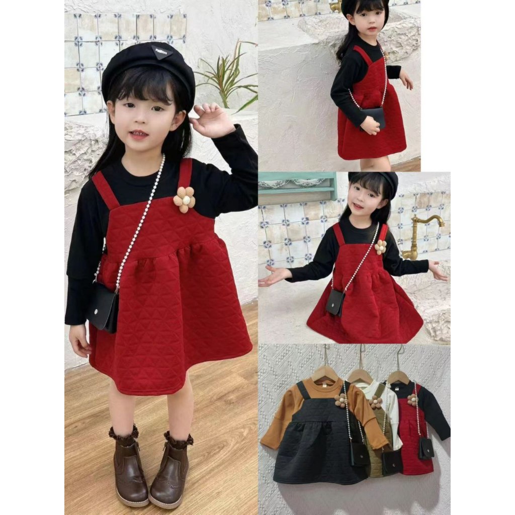 Baju Anak Perempuan Cewek Dress Gratis Tas Selempang Umur 1 2 3 4 Tahun free Ongkir