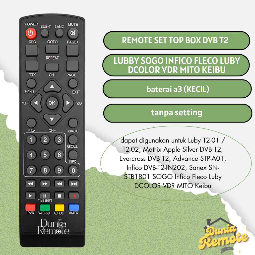 remot Remote STB Dvb T2 Infico LUBY SOGO Fleco Dcolor mito vdr Lubby Matrix Advance Hinomaru