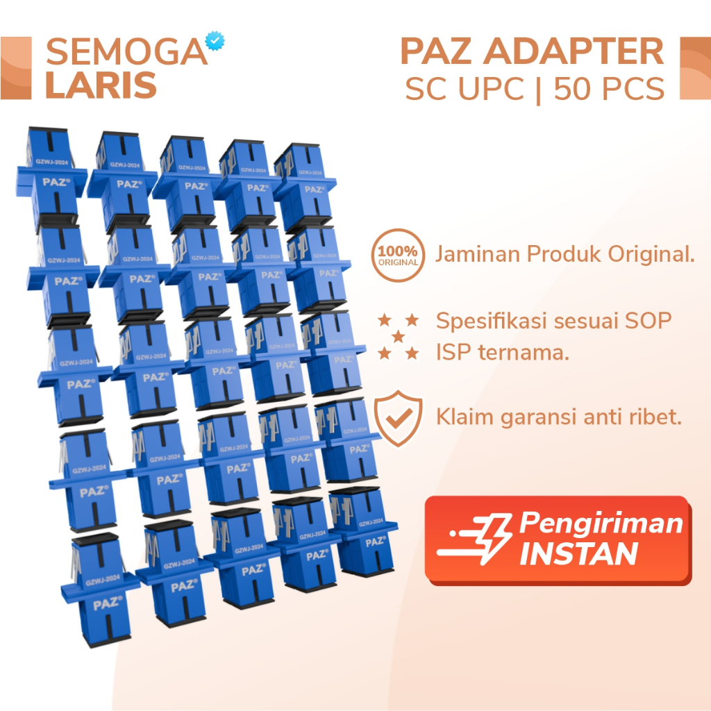 Nelulu - Barel PAZ 50pcs SC UPC Original - Adapter FO FTTH - Coupler Precon/Splitter/ODC/ODP Biru -