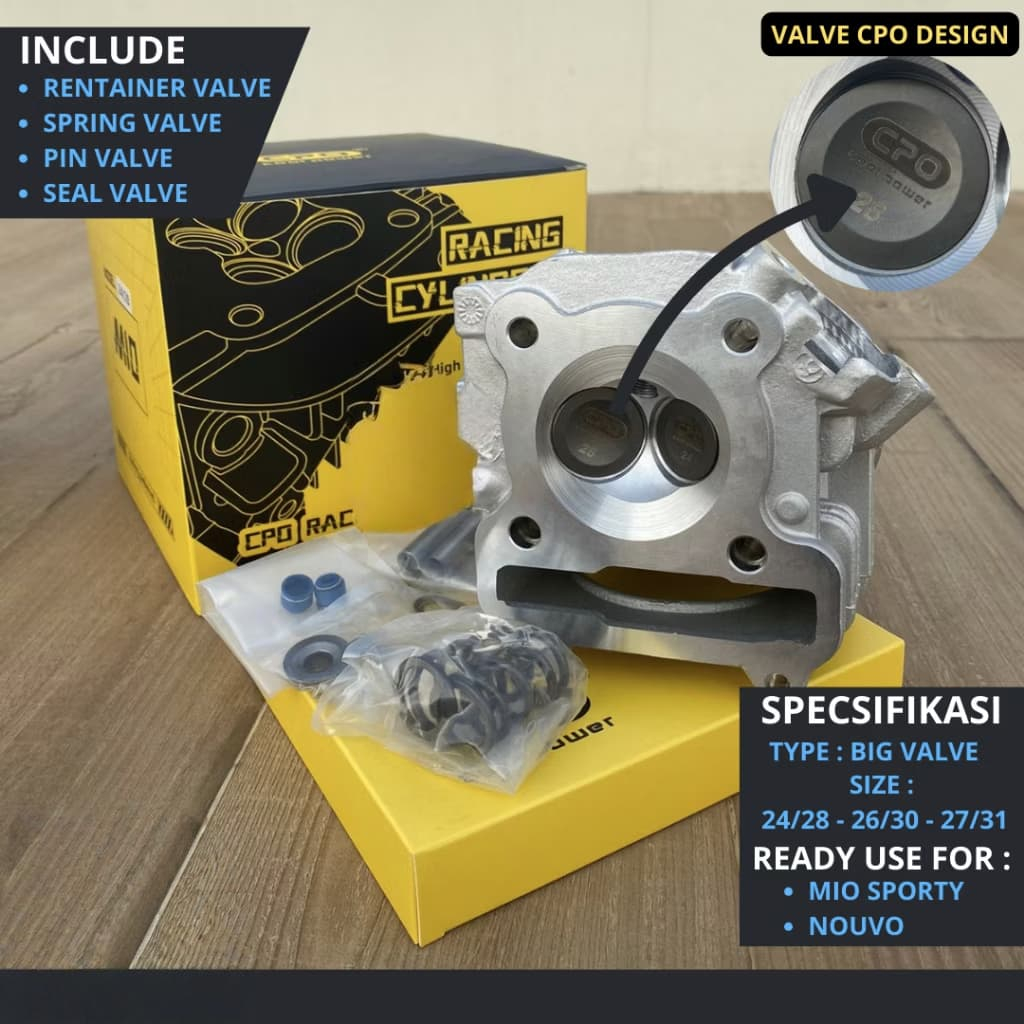 CPO Cool Power Cylinder Head Blok Head Mio Nuovo Klep Besar 24 26 27 28 30 31MM Mio Sporty 5TL Origi