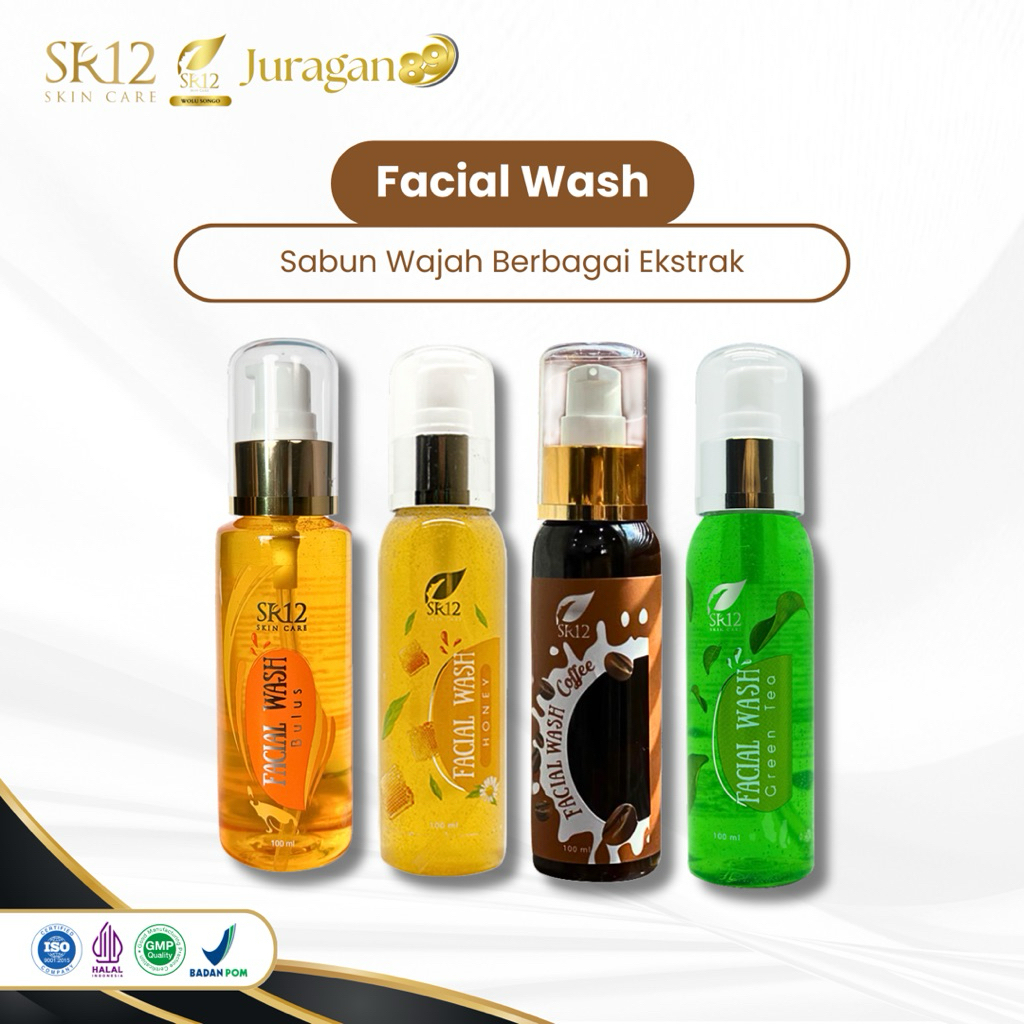 Facial Wash SR12, Sabun Muka Pria, Sabun Muka Berjerawat, Berminyak, Normal, Kering, Sensitif