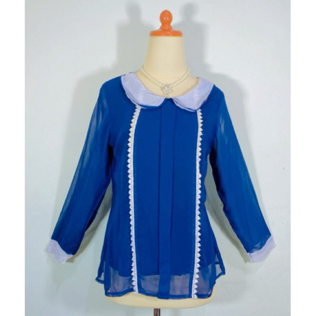 Atasan wanita Blouse blus vintage kerah model sailor peterpan colar bahan siffon sifon motif polos b