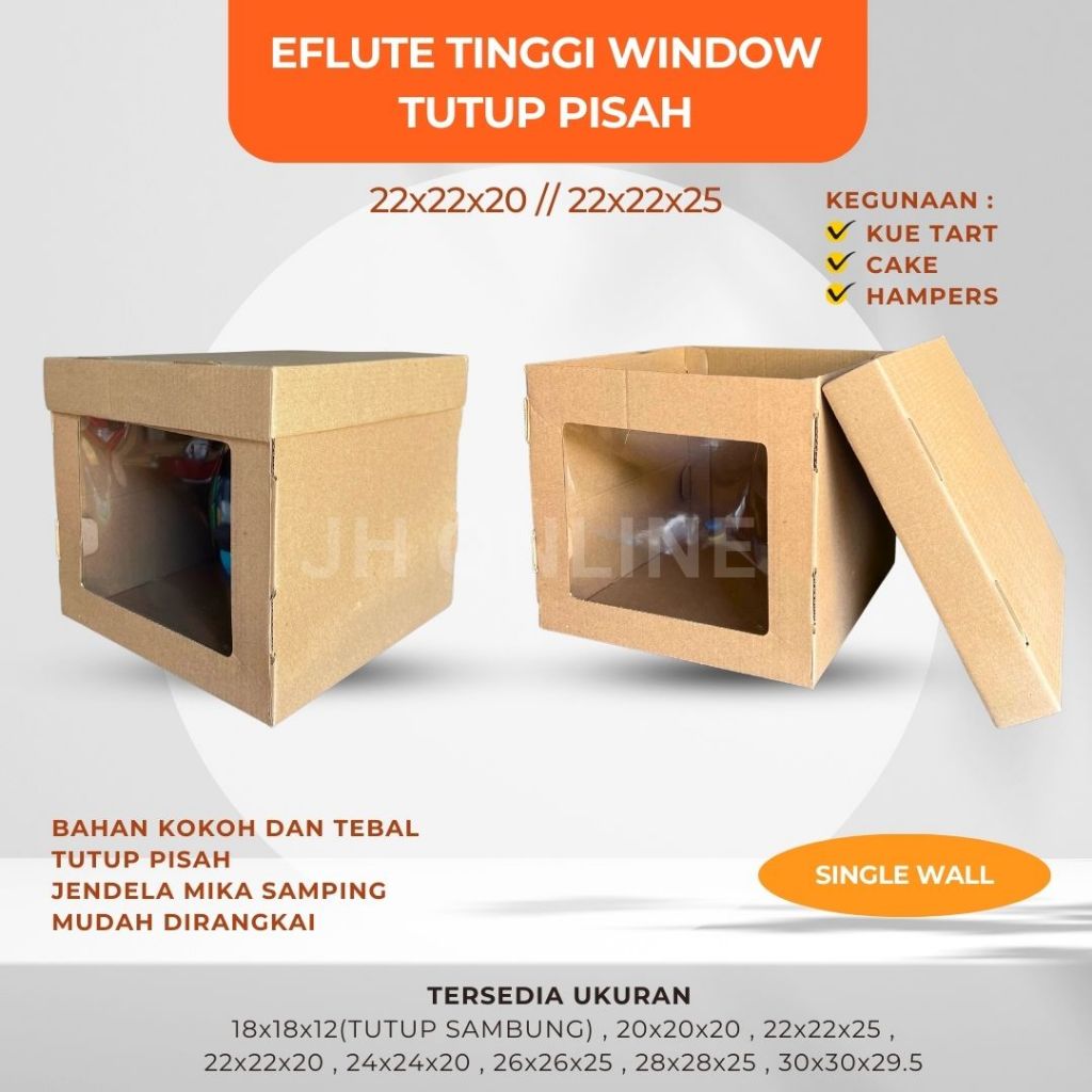 

Eflute Window Tutup Pisah 22x22x20 atau 22x22x25 | Dus Kue Tart | Dus Kue Eflute Tinggi | Kotak Eflute Tinggi Kotak Kue Ulang Tahun Kemasan Hampers Serbaguna