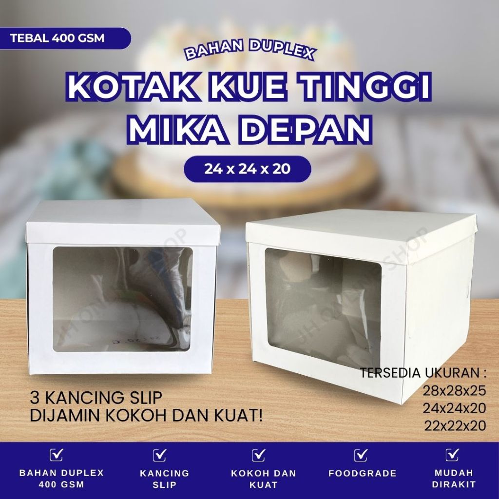 Kotak Kue Tinggi Mika Depan 24x24x20 Tutup Pisah Duplex Kotak Kue Tart Tinggi Kotak Cake Tinggi Dus 