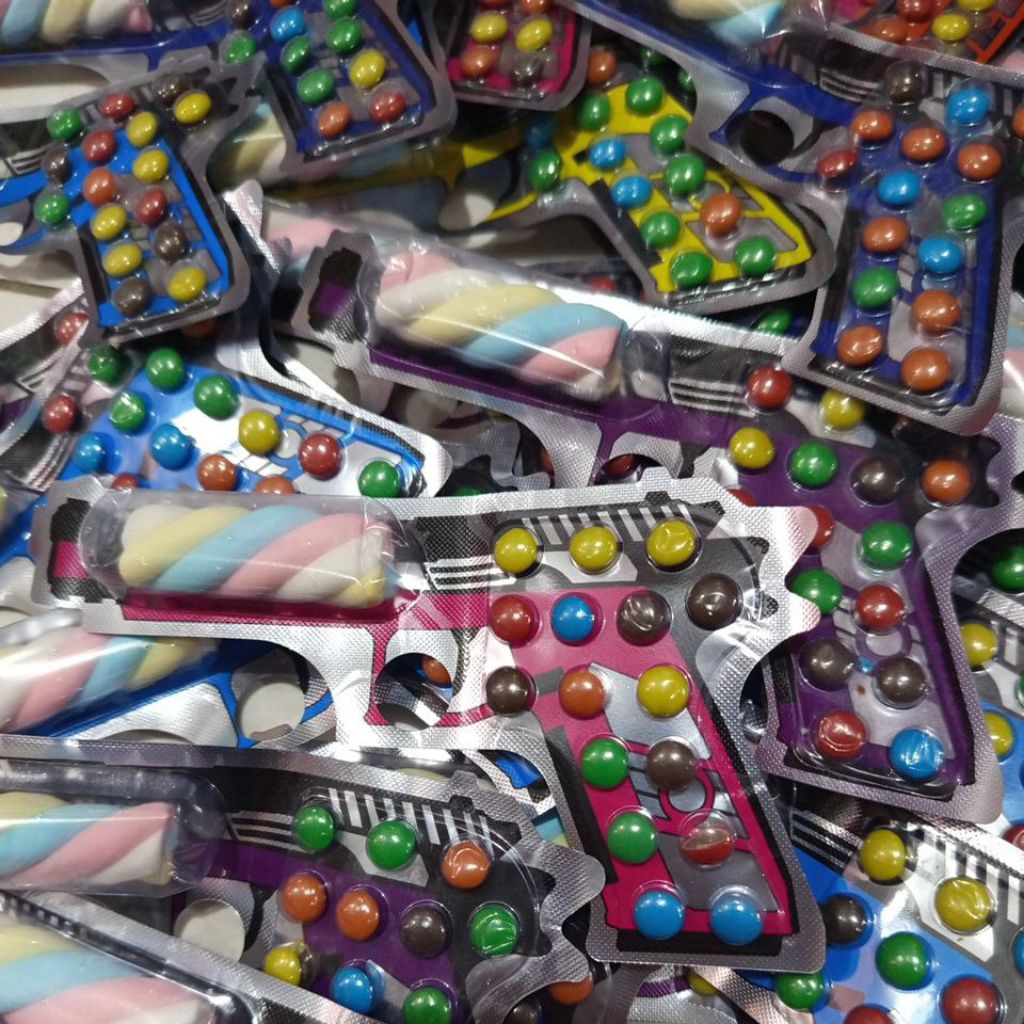 

Permen Butiran Warna Dan Marshmelow Bentuk Pistol harga 10 pcs