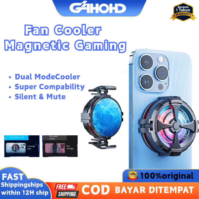 Fan Cooler Hp Gaming Magnetic RGB Light GMR03 Type-C Up to 10 Derajat Celcius Silent Fan Heatsink Pe