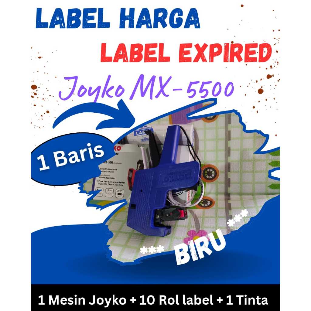 

WARNA BIRU PAKET Mesin Label Harga Joyko MX 5500 1 Baris + Label 10 Rol | Label Harga Label Expired