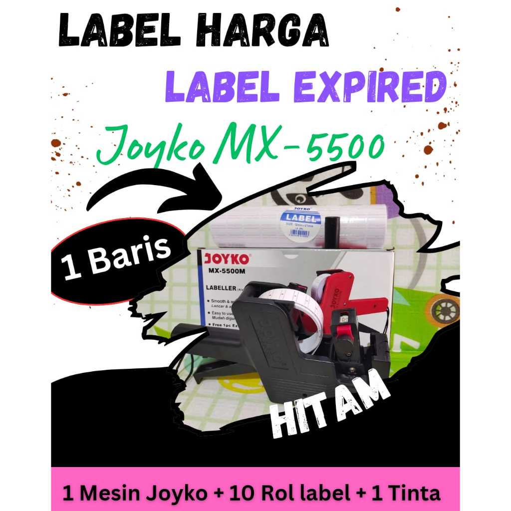 

WARNA HITAM PAKET Mesin Label Harga Joyko MX5500 1 Baris +Label 10 Rol | Label Harga Label Expired