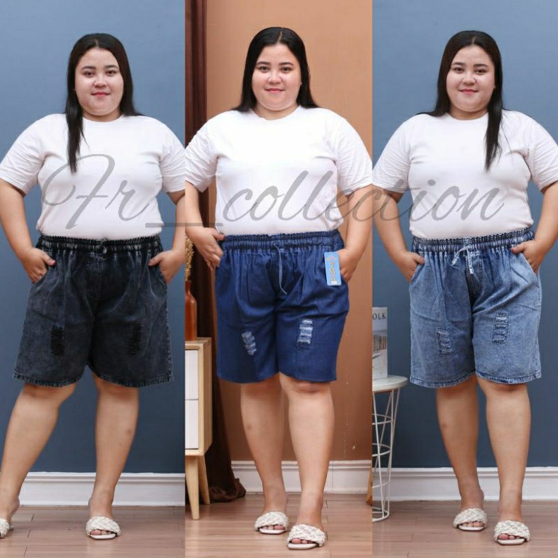 KODE G55O Celana Pendek Wanita Jeans 34 Jumbo Muat 1L Untuk BB 95 Kg Lebih