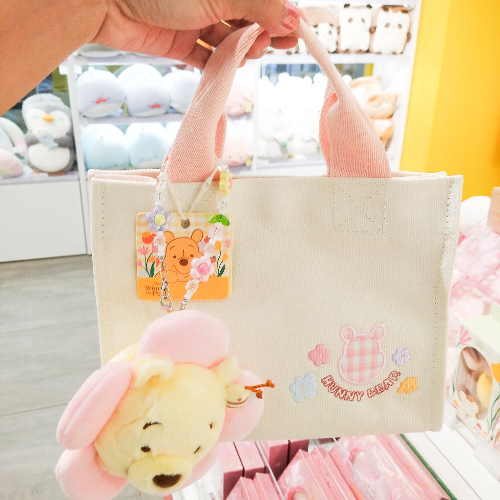 Winnie The Pooh Tas Jinjing Tote Bag Sling Bag With Pooh Head Bag Charm Keychain