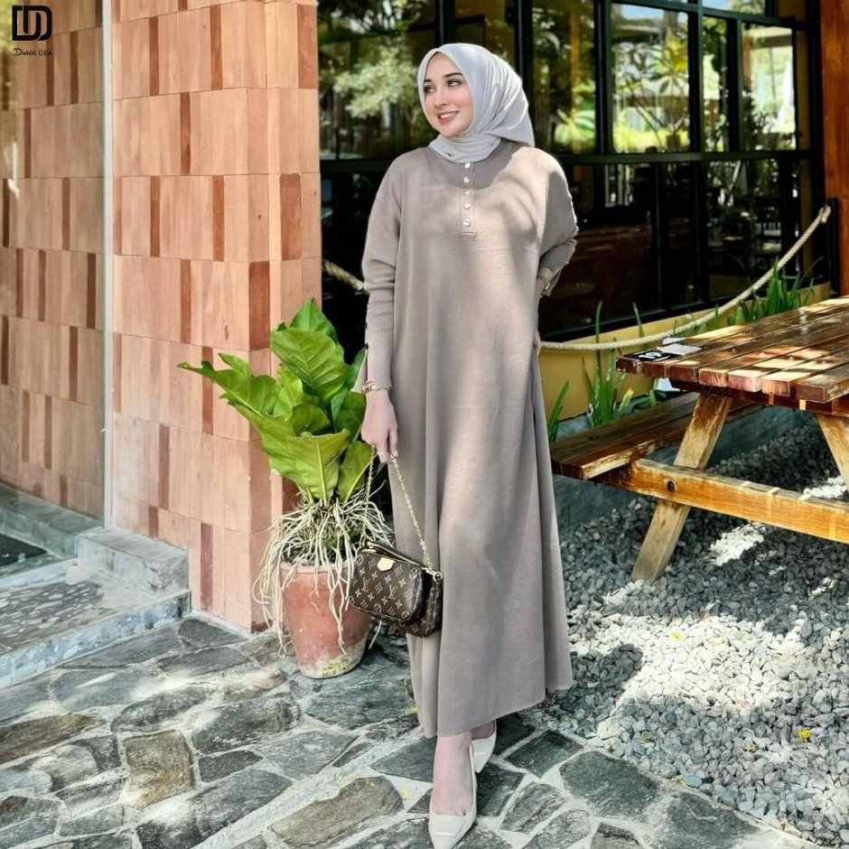 KODE T33N DISTRICT DEA  Vanesa Batwing Dress  dress rajut lengan panjang model batwing  dress rajut 