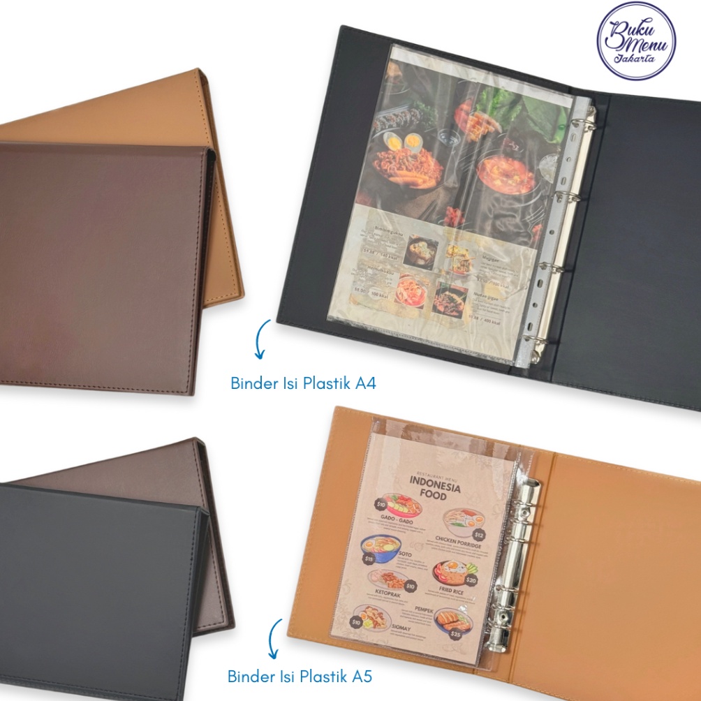 

KODE P27V Buku Menu Jakarta Buku Menu Kulit Ring Binder 4 lubang dan 6 lubang Isi plastik Coklat Muda Coklat Tua Hitam Cafe Coffee Shop Restoran Hotel