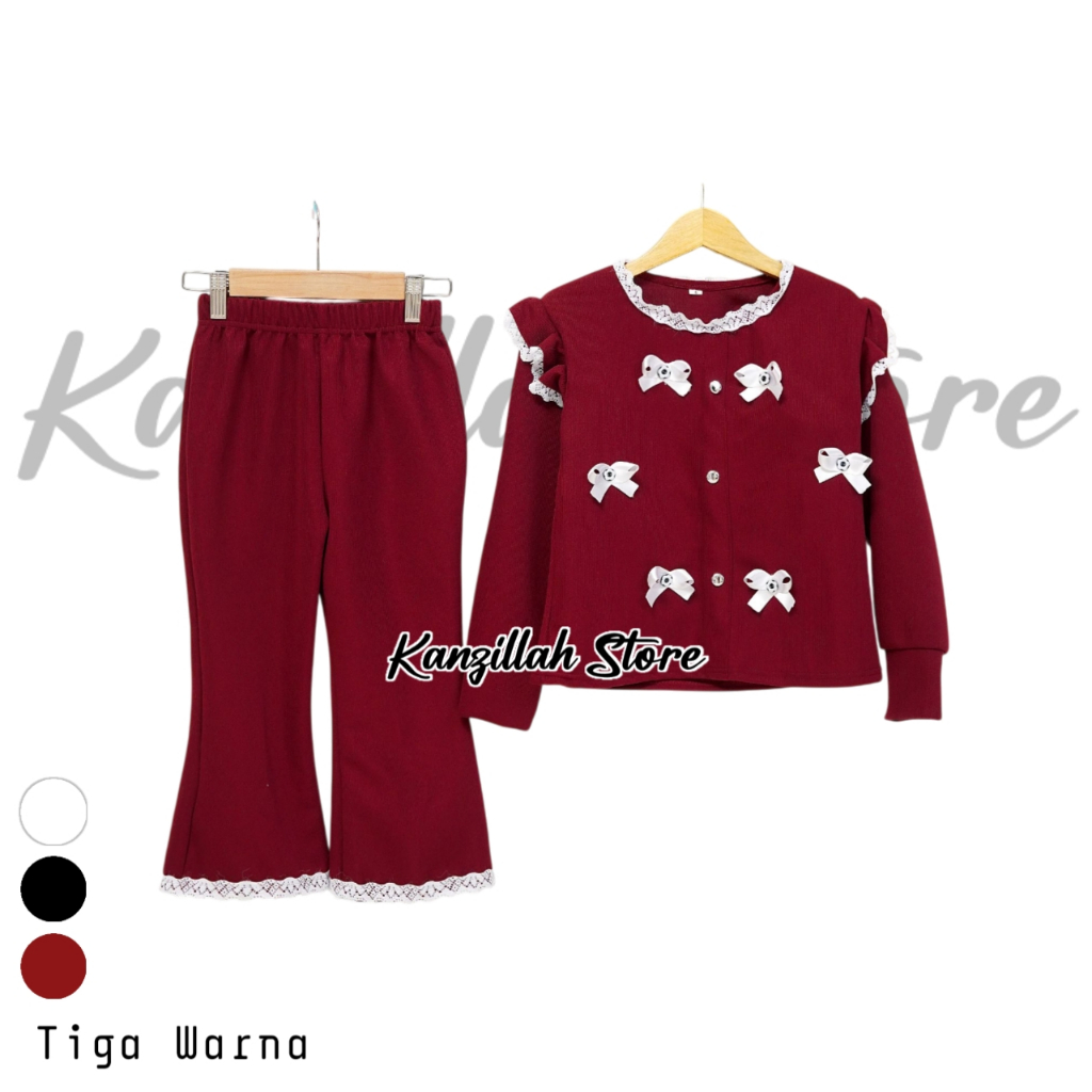 Setelan Cardigan Anak Perempuan Popy Cardigan Anak Perempuan Model Pita Kekinian Usia 1-11 Tahun