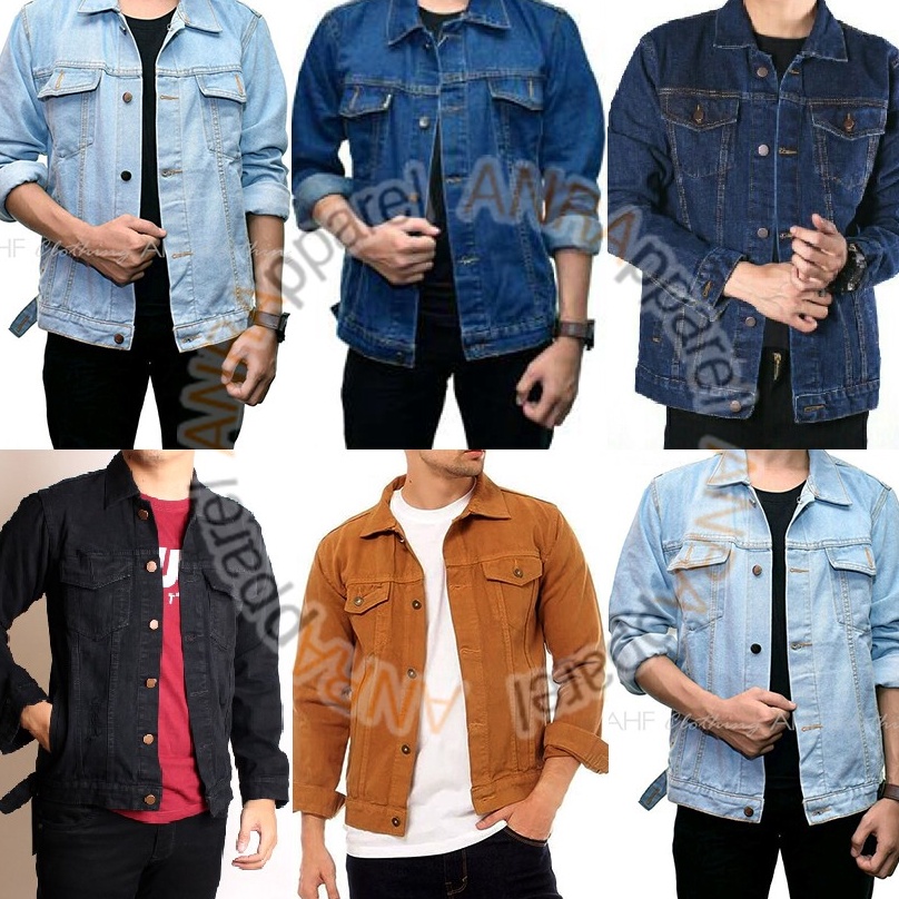 KODE D43F JAKET JEANS DENIM BASIC STANDARD PRIA Cowok  BioBlitzBioWashBiruDongkerCoklatHitam