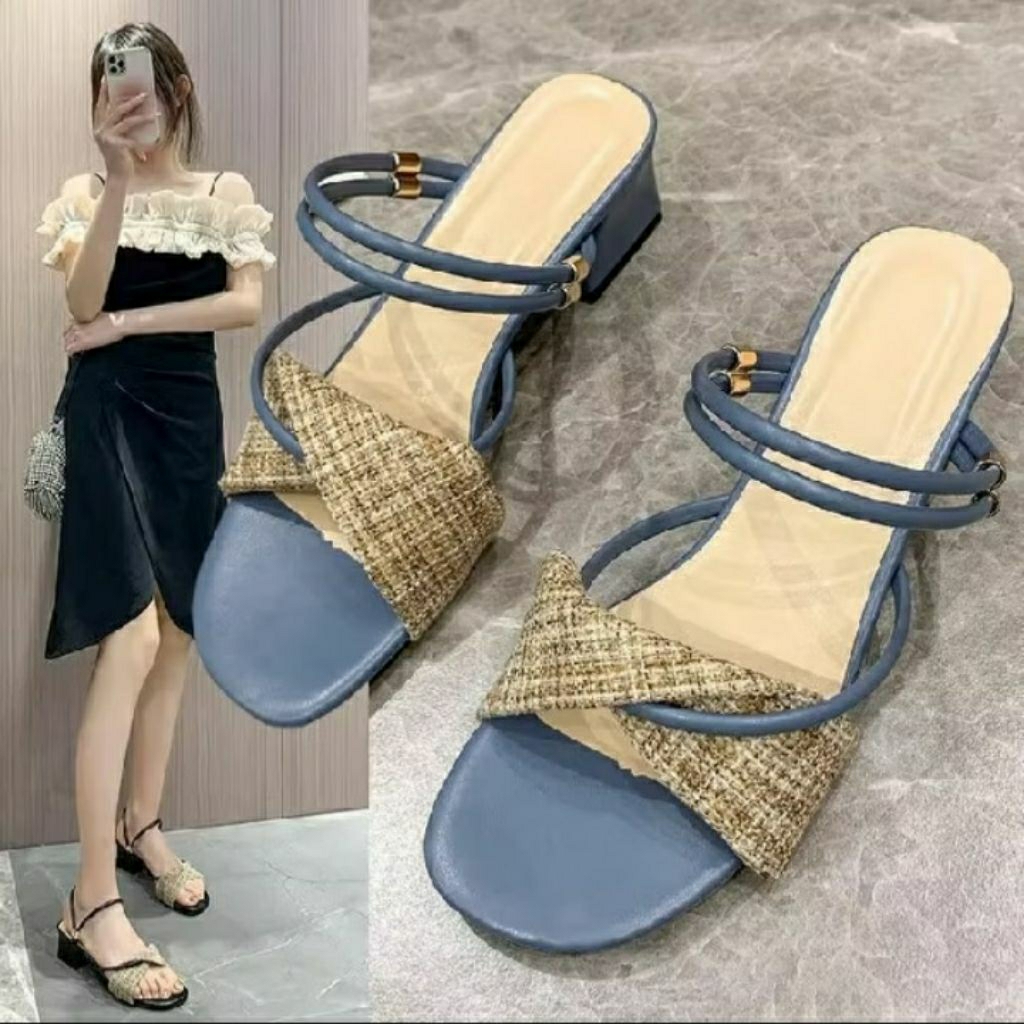 Sandal Heels Wanita Hak Tahu 5 Cm Wh_02 Kotak Tali Style Kekinian