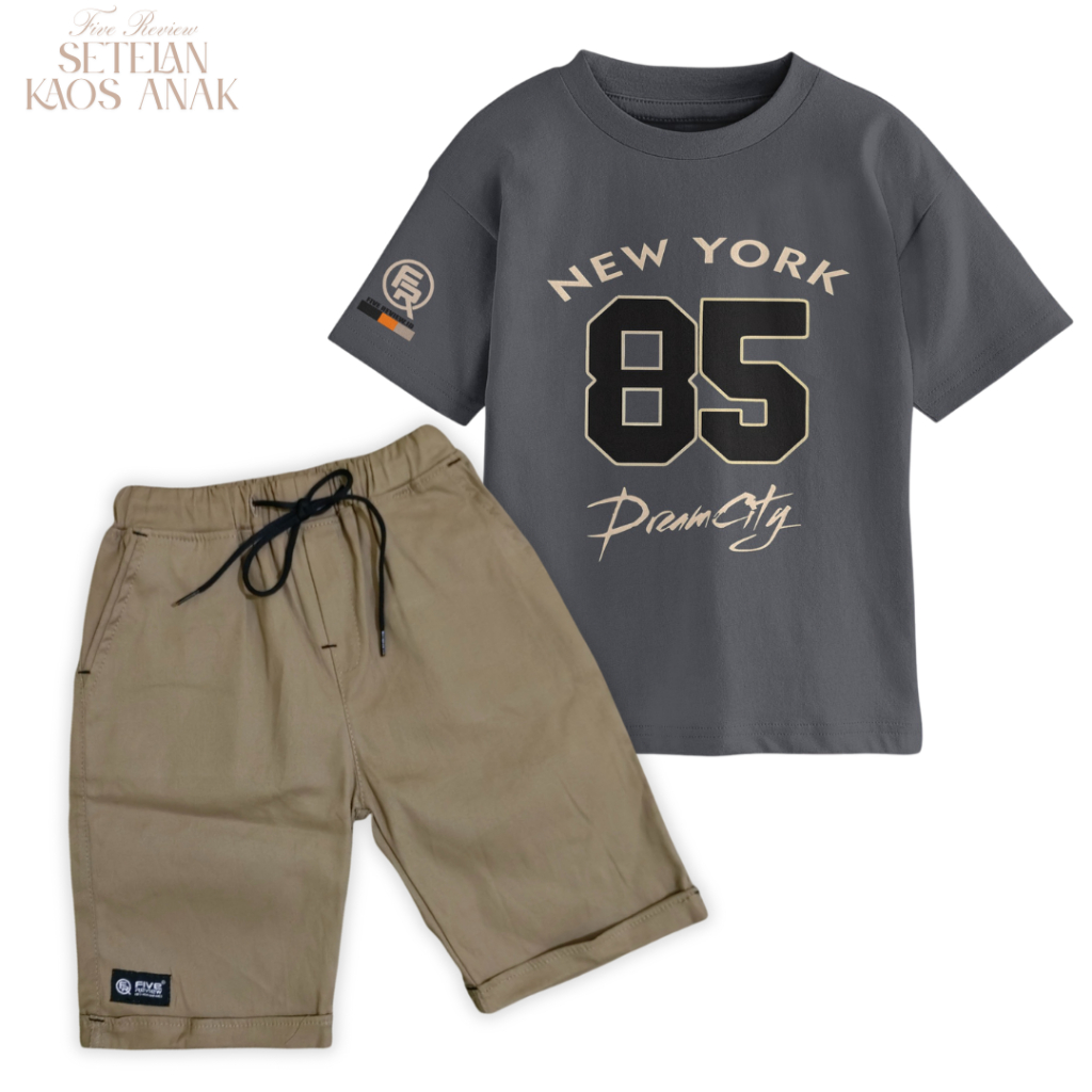 setelan kaos anak laki-laki kaos distro celana chino pendek warna  hitam moka usia 3-12thn