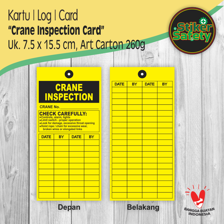 

Kartu Checklist Ceklist Log Crane Inspection Record Card