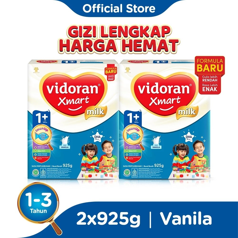 

vidoran Xmart 1+ All Variant 925gr Susu Formula Pertumbuhan Anak 1-3 Tahun - 2 box
