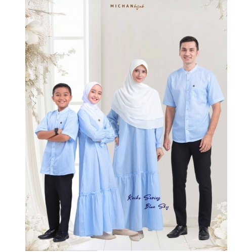 Sarimbit keluarga motif salur warna biru langit blue sky baju seragam keluarga motif garis gamis dew