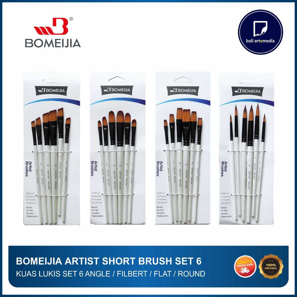 

Bomeijia - Kuas Lukis Artist Set 6 pcs Short Handle Brush - 100% Original - Bali Artemedia
