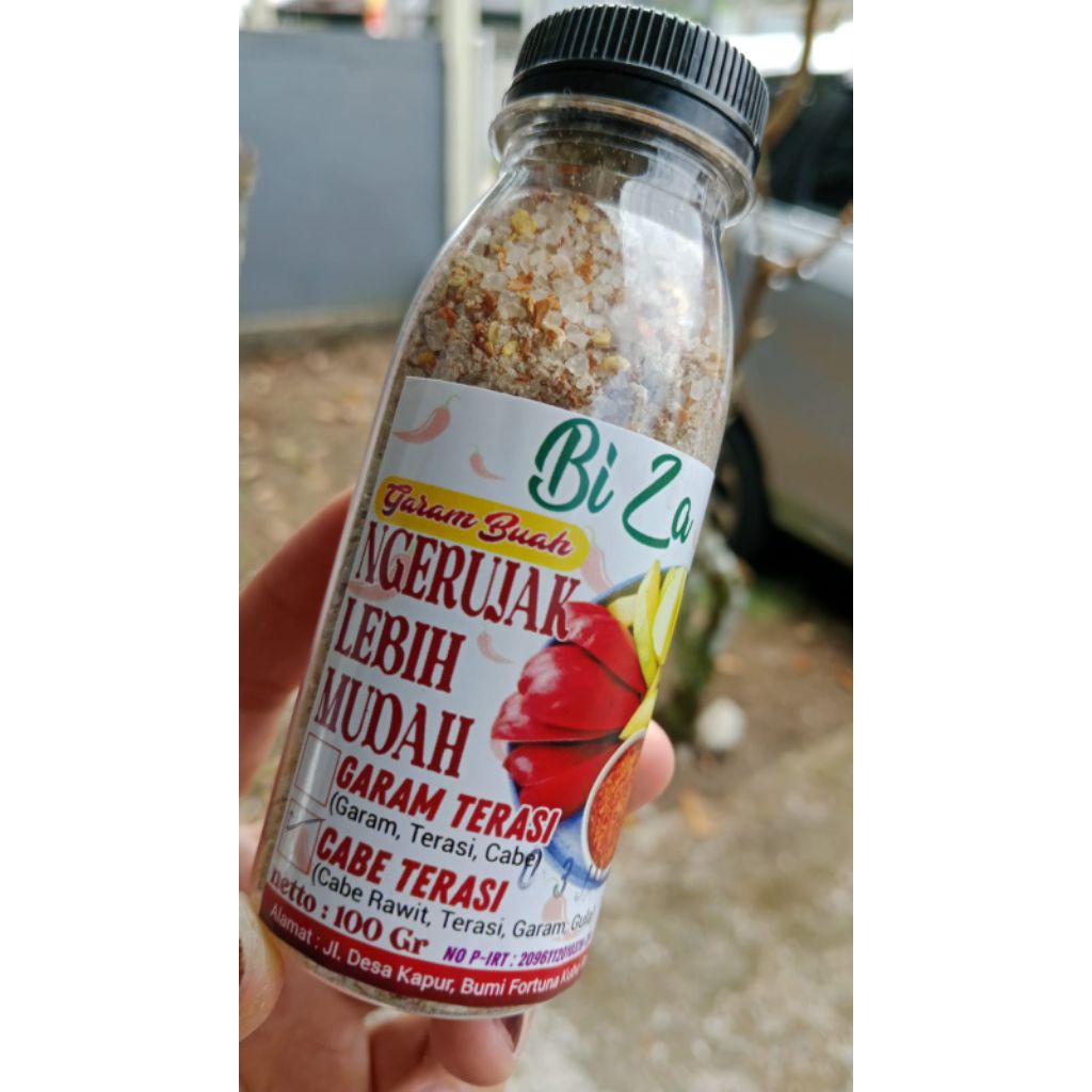

Garam Buah Cabe terasi BiZa 100 gr, garam buah colek, rujak bangkok, garam buah bangkok , garam buah pontinak, garam buah singkawang, garam buah kubu raya, garam buah khas kalimantan barat, oleh oleh pontianak