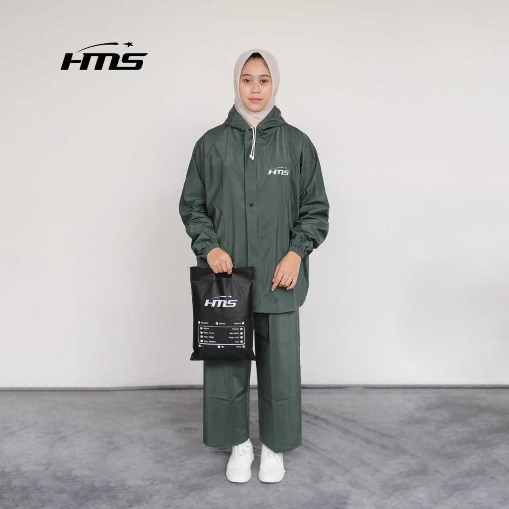 HMS Jas Hujan Setelan Mantel Dewasa Baju Celana Elastis