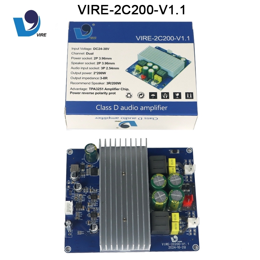 VIRE Amplifier Audio Class D 200+200 Watt 2 Channel Stereo  DC24-38V