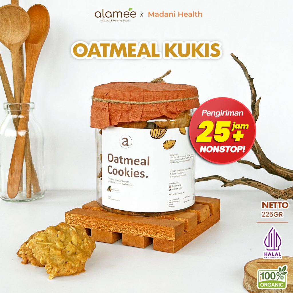 

ALAMEE Oatmeal Diet Cookies - Cemilan Almond Snack Kue Kukis Sehat Healthy Snack Oat 225gr