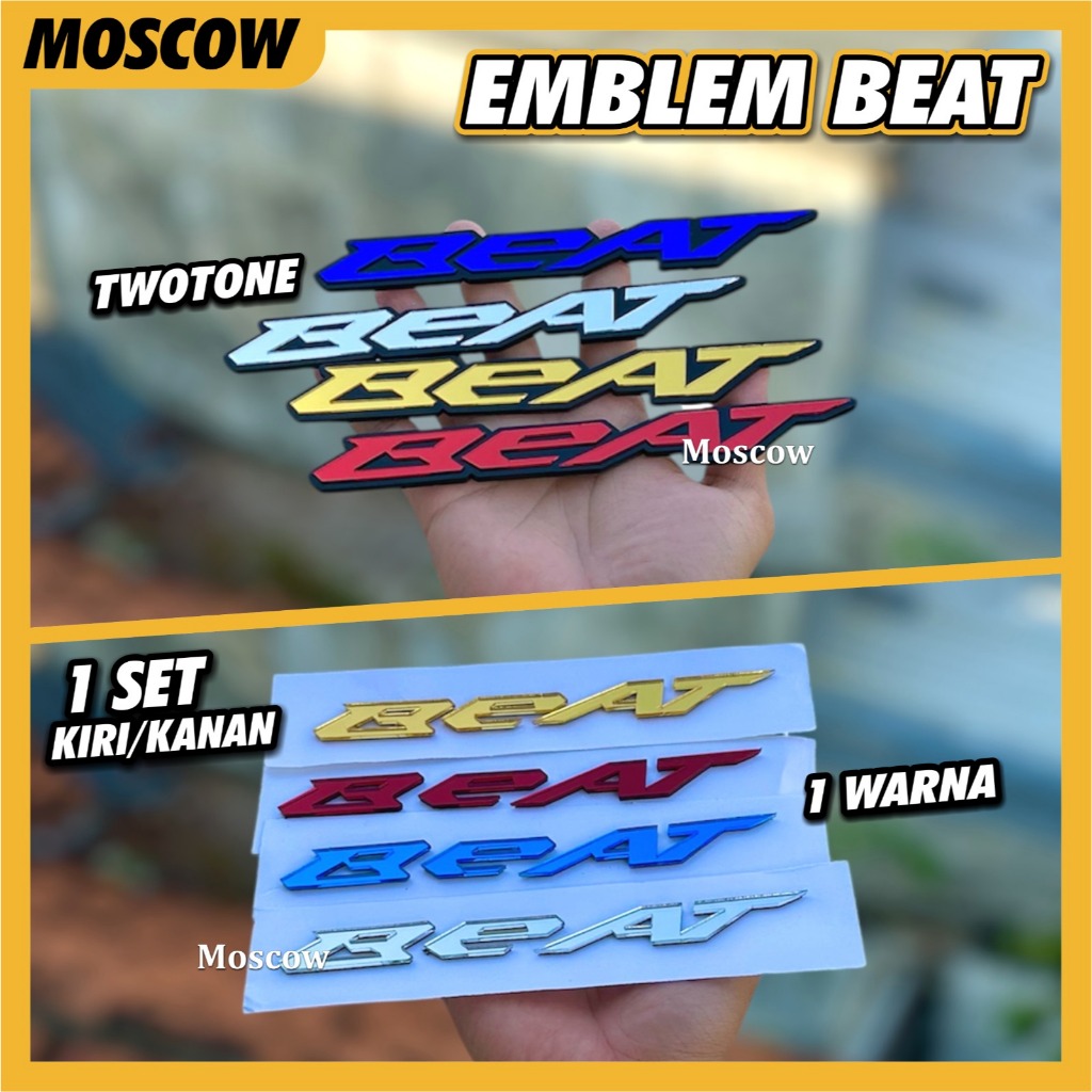 2PCS EMBLEM BEAT KACA / STICKER ACRILYC WARNA PERAK EMAS MERAH BIRU 3D 3 DIMENSI TIMBUL AKSESORIS DE