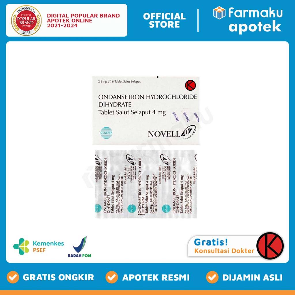 Ondansetron 4 mg Tablet Novell Strip 6 tablet salut selaput
 - MKR