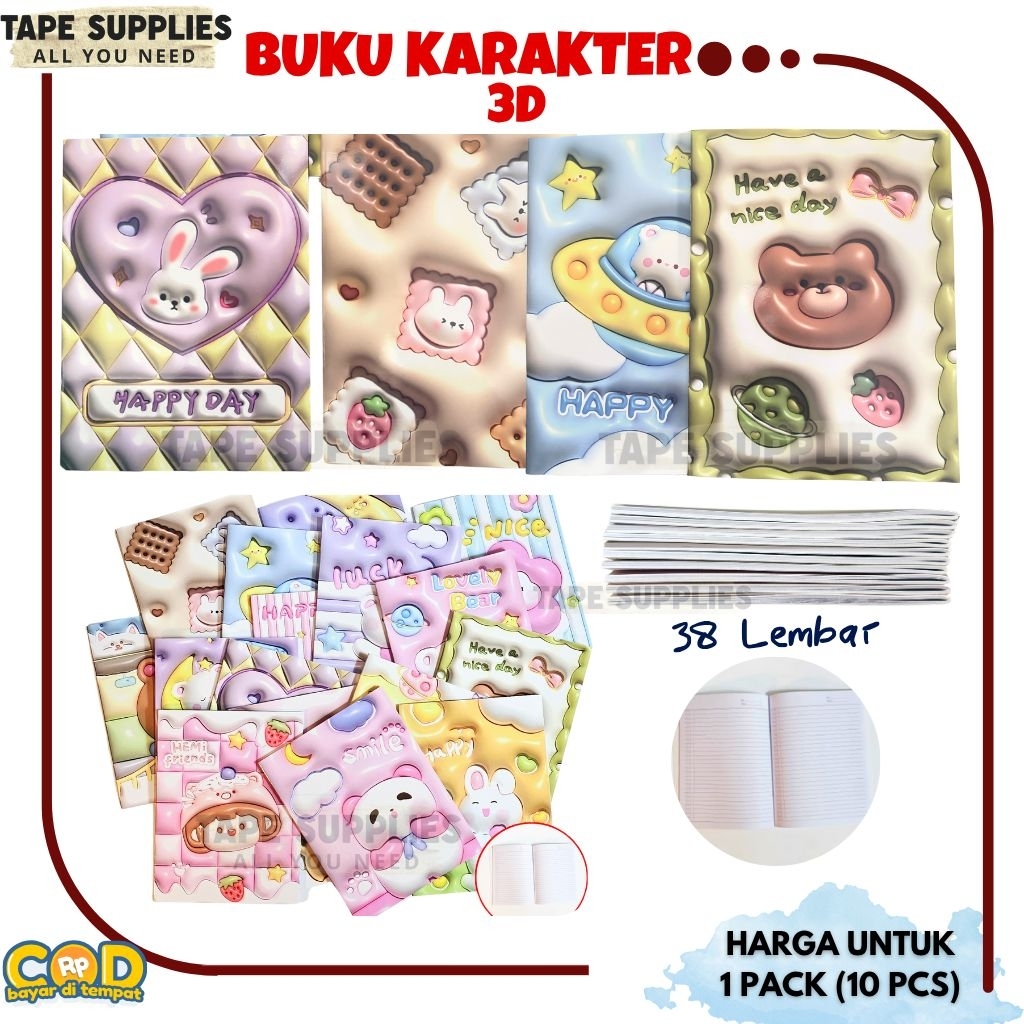 

Mi (TERBARU!!!) Buku Tulis Karakter 3D 38 Lembar (10 Pcs) Ready Cod!!