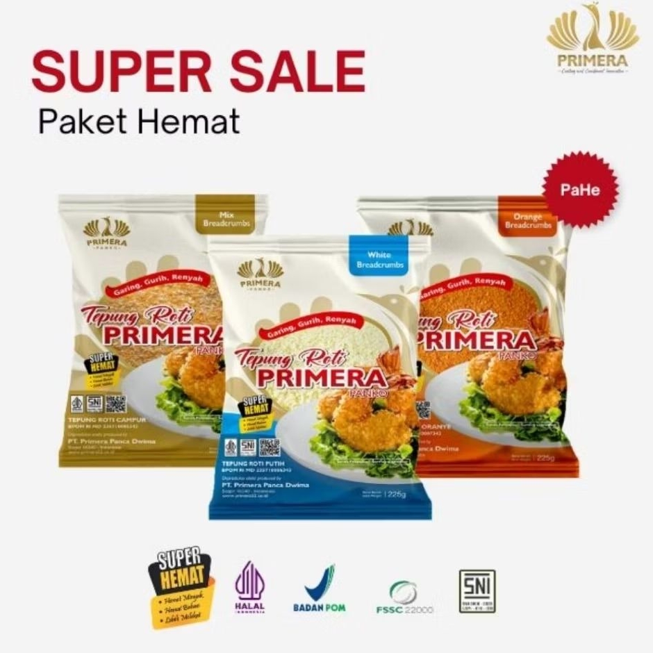 

PRIMERA PANCO Tepung Roti 225gr Bread Crumb Halal Berkualitas Crispy Warna Orange/Putih/Mix
