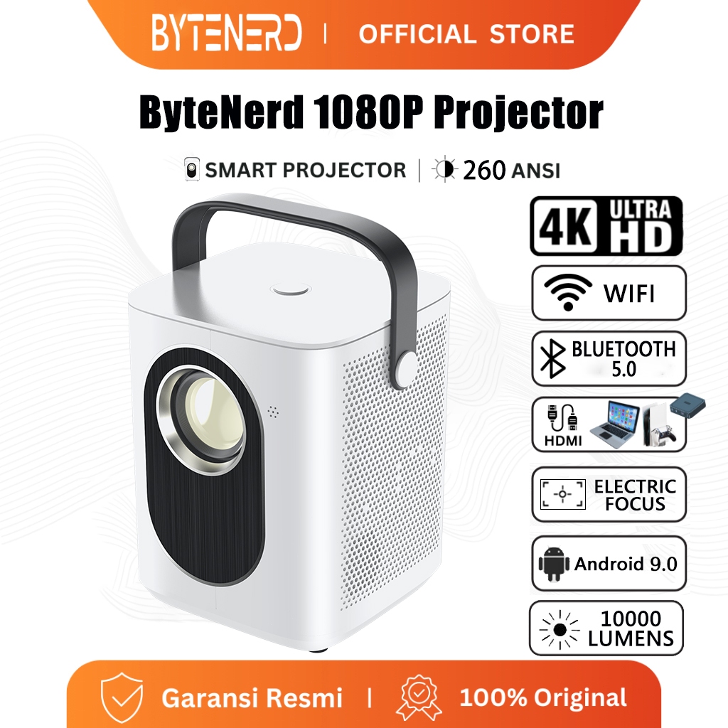 RUMPIN ByteNerd T3 Projector 10000 Lumen 4K HD Mirror Android Projector Android 9 Portable Smart